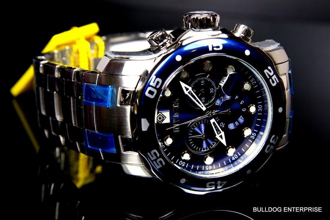 Invicta Pro Diver Scuba Blue Silver Tone Steel Band Chronograph 48mm Watch New