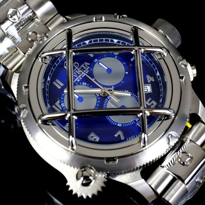 Invicta Russian Diver Nautilus Caged Swiss Mvt Steel Blue 52mm Chrono Watch New