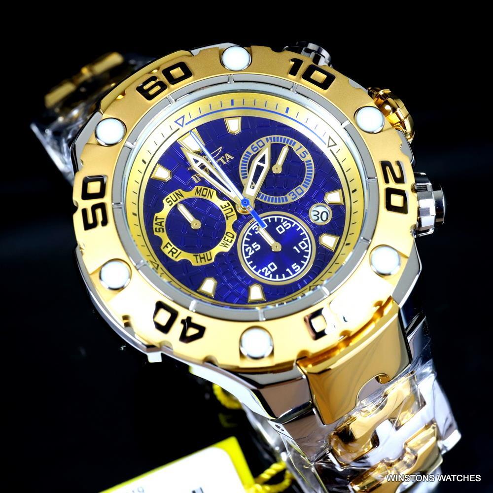 Invicta Excursion High Polish Gold Two Tone Steel Swiss Mvt 57mm Blue Watch New