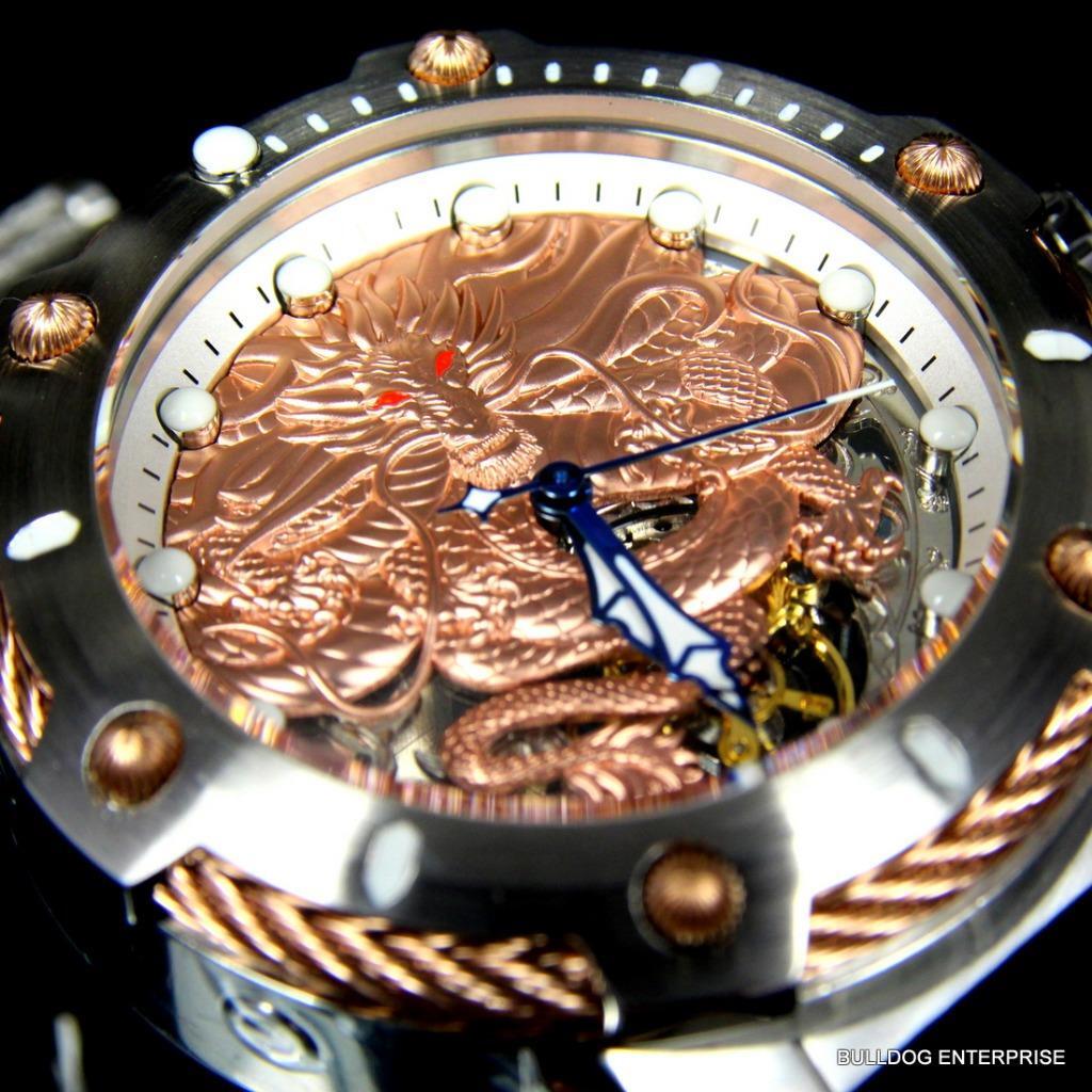 Men's Invicta Bolt Dragon Rose Gold Tone Mechanical Silicone 52mm Watch New