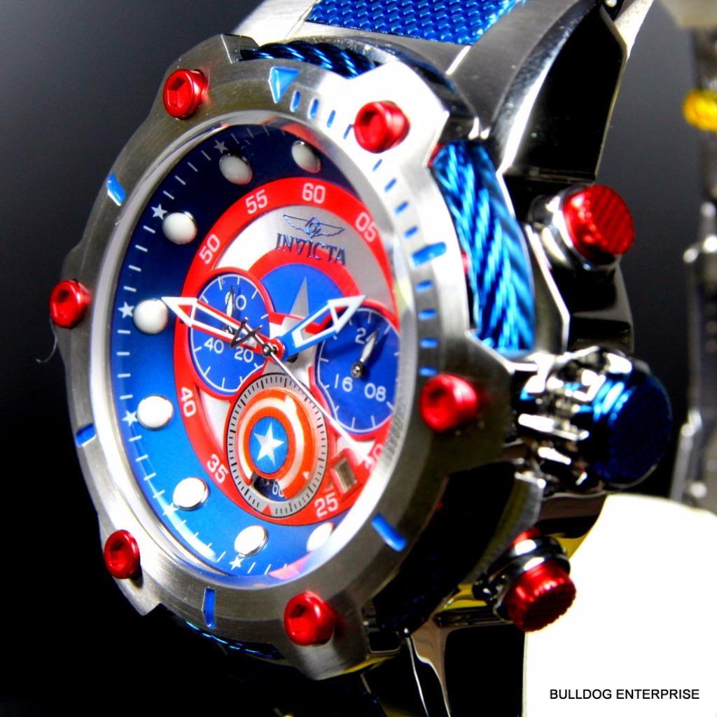 Invicta Marvel Captain America Bolt 51mm Steel Limited Ed Chronograph Watch New