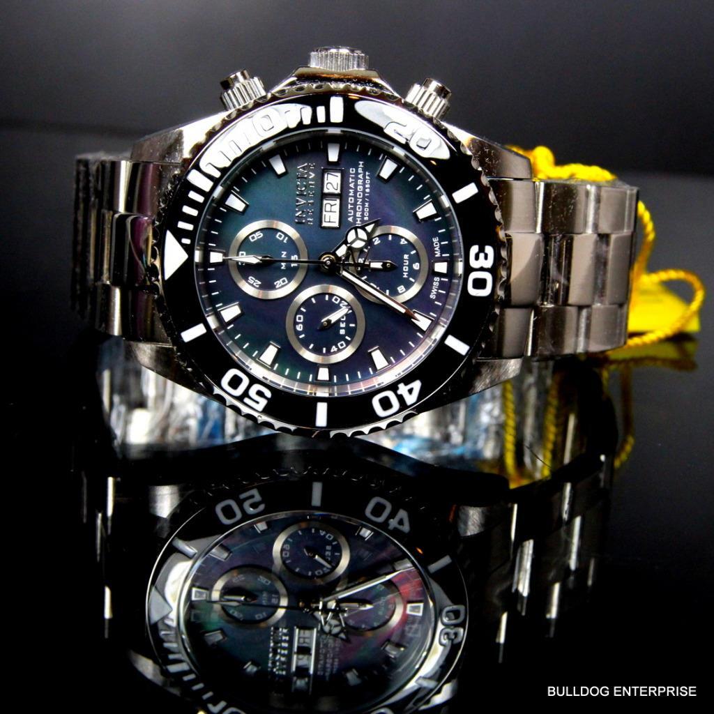 Invicta Reserve Pro Diver Swiss Automatic 7750 Valjoux Black MOP Watch New 1068