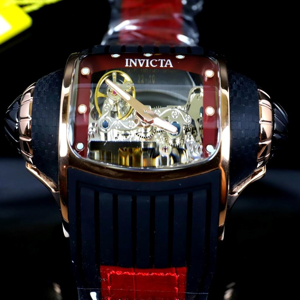Invicta Vintage Ghost Bridge Automatic Skeletonized Rose Gold Red 68mm Watch New