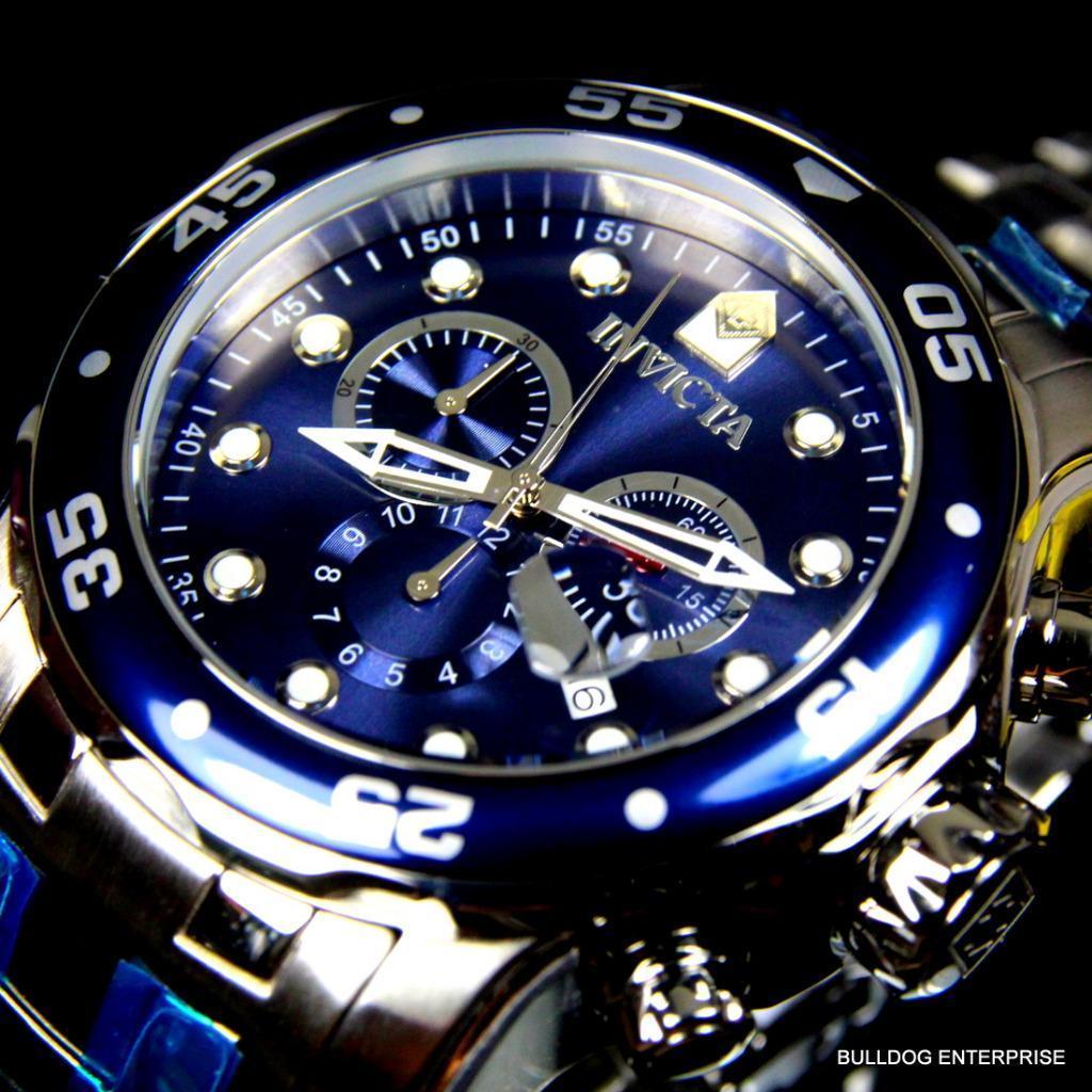 Invicta Pro Diver Scuba Blue Silver Tone Steel Band Chronograph 48mm Watch New