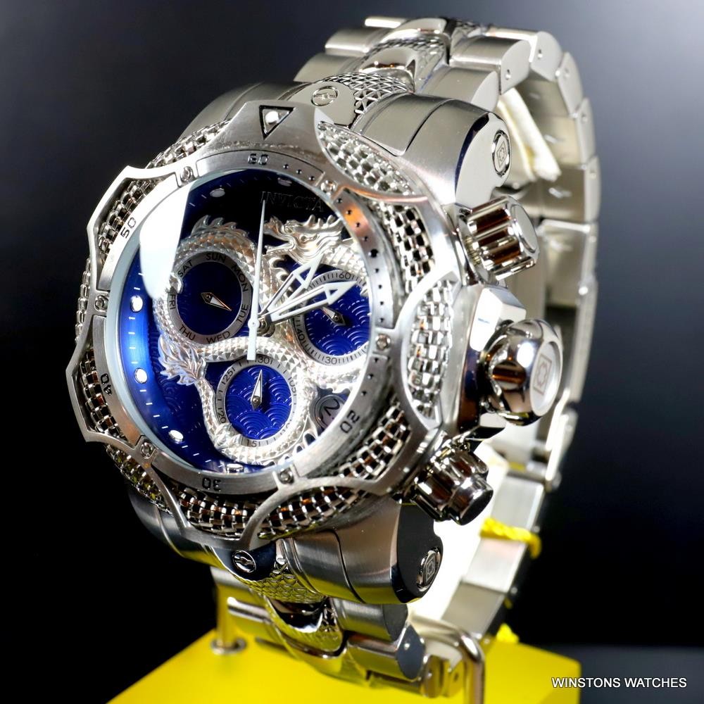 Invicta Venom Dragon Scale Swiss Mvt Chrono Stainless Steel 52mm Blue Watch New