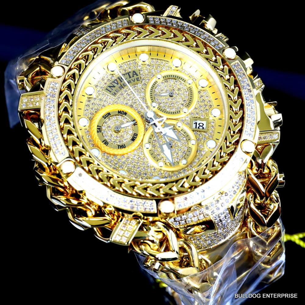 Invicta Reserve Gladiator 2.92CTW Diamond Swiss Gold Plated Steel 61mm Watch New
