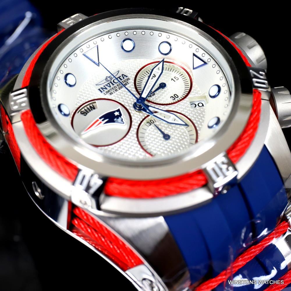 Invicta NFL Bolt Zeus New England Patriots Chronograph Swiss Blue 52mm Watch New