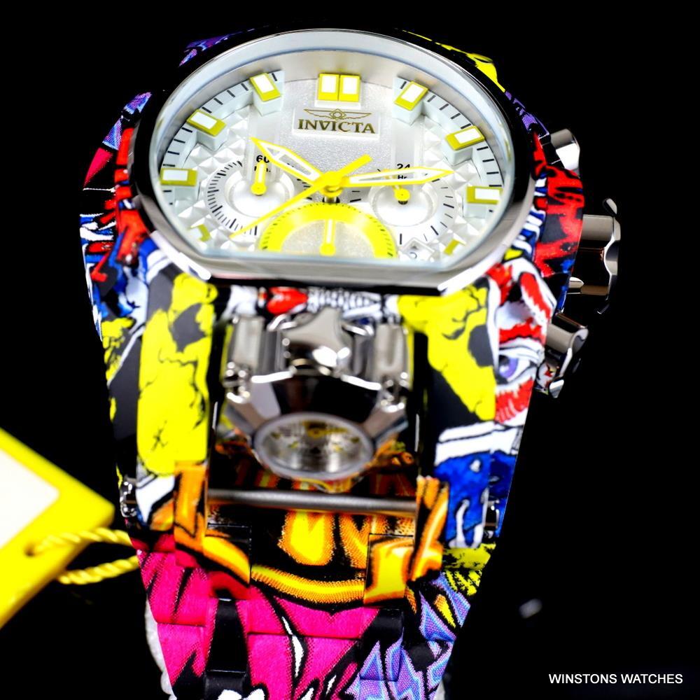 Invicta Reserve Bolt Zeus Magnum Graffiti Steel Yellow Swiss Mvt Watch 52mm New