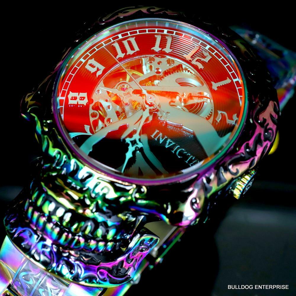 Invicta Artist Skull Automatic Skeletonized Iridescent Steel 50mm Watch New
