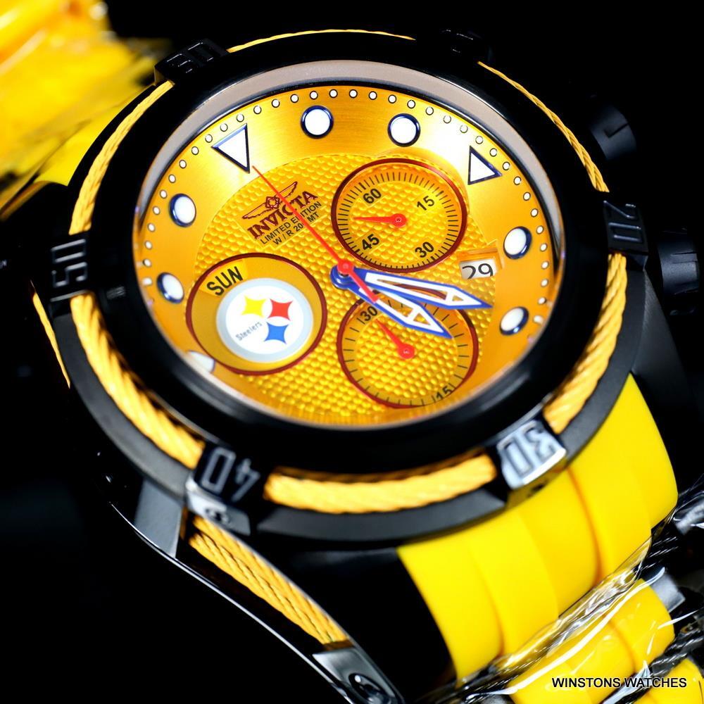 Invicta NFL Bolt Zeus Pittsburgh Steelers Chrono Swiss Yellow 52mm Watch New