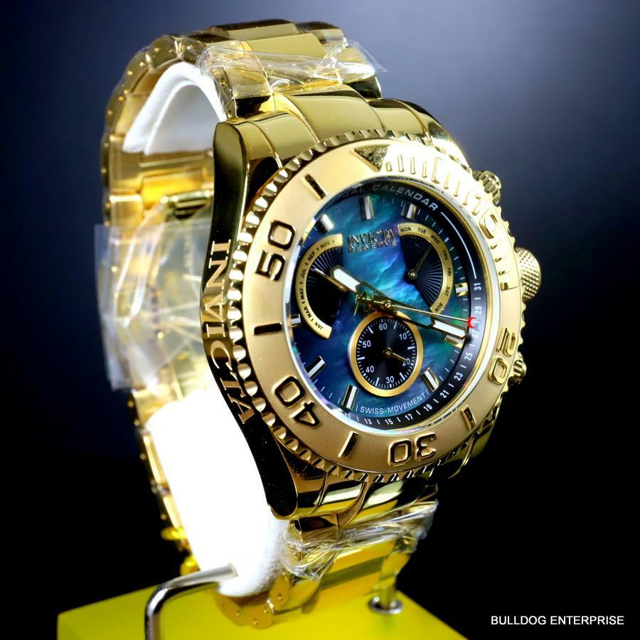 Invicta Reserve Pro Diver Swiss Mvt Black MOP Gold Plated Steel 47mm New Watch