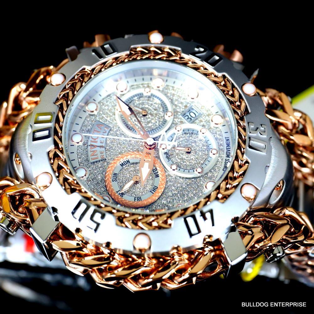 Invicta Reserve Gladiator 1.17CTW Diamond 2 Tone Rose Steel Swiss 61mm Watch New