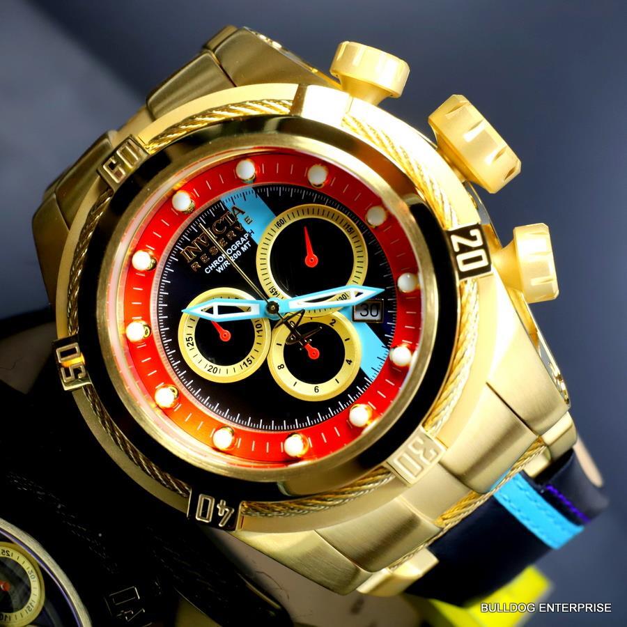 Invicta Reserve Bolt Zeus S1 Racer Leather 52mm Swiss Mvt Gold Plated Watch New
