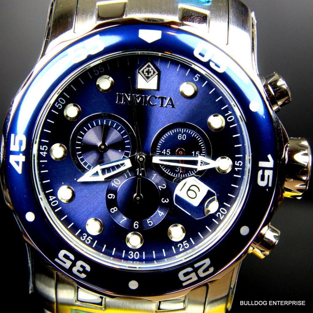 Invicta Pro Diver Scuba Blue Silver Tone Steel Band Chronograph 48mm Watch New