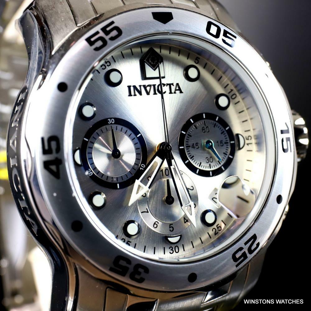 Invicta Pro Diver Scuba Silver-Tone Stainless Steel Chronograph 48mm Watch New