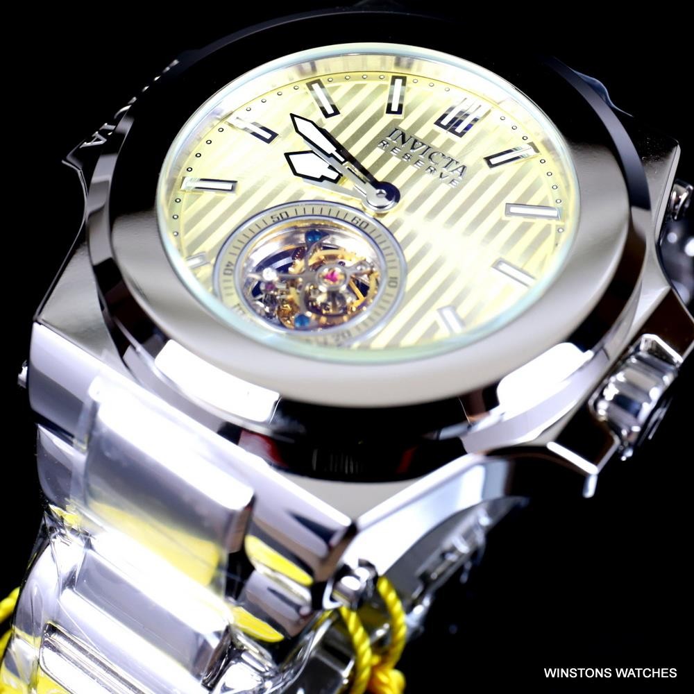 Invicta Reserve Akula Prestige Tourbillon 58mm Champagne Silver Steel Watch New