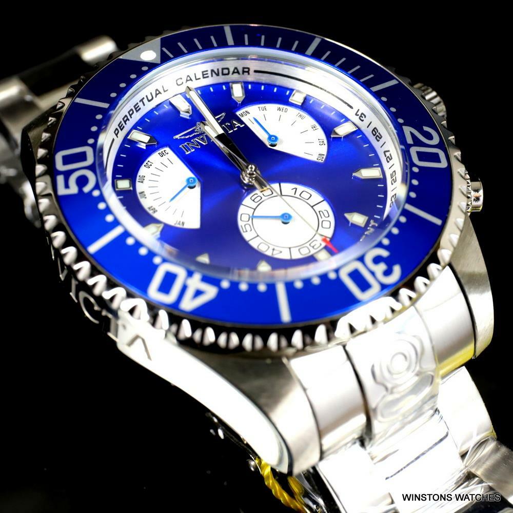 Invicta Grand Diver Master Calendar Stainless Steel Blue 47mm Watch New