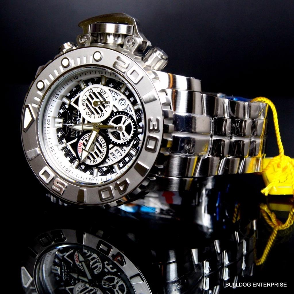 Invicta Sea Hunter III Black 70mm Swiss Movement Steel Chronograph Watch New