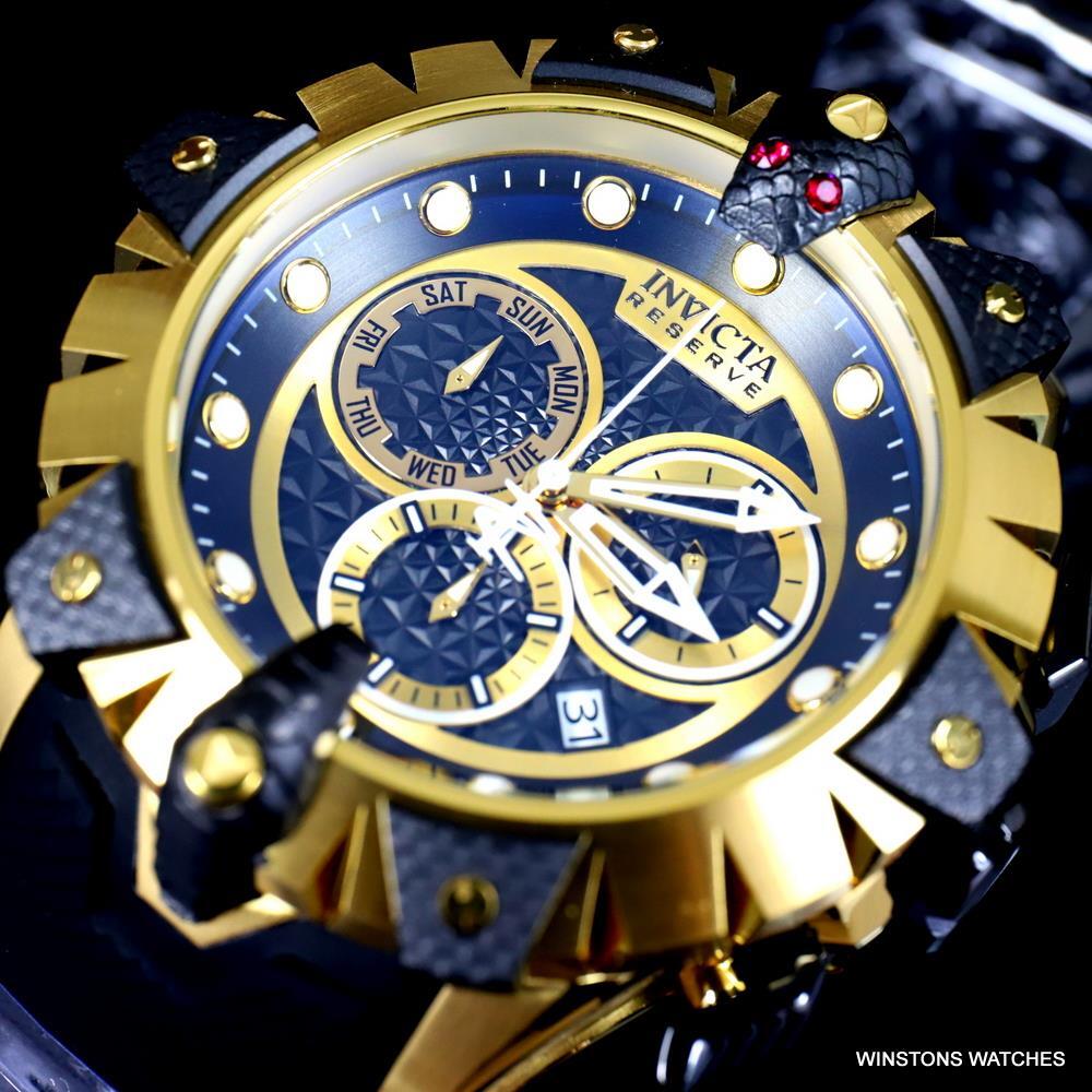 Invicta Reserve Venom Viper Swiss Mvt Chrono Gold Plated 52mm Black Watch New