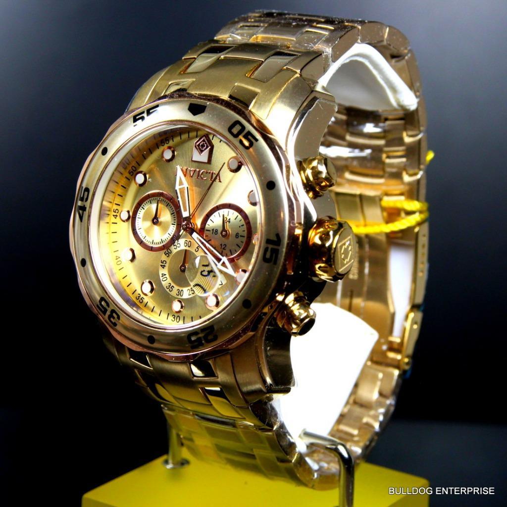 Men's Invicta Pro Diver Scuba 18kt Gold Plated Rose Tone Subdials 48mm Watch New