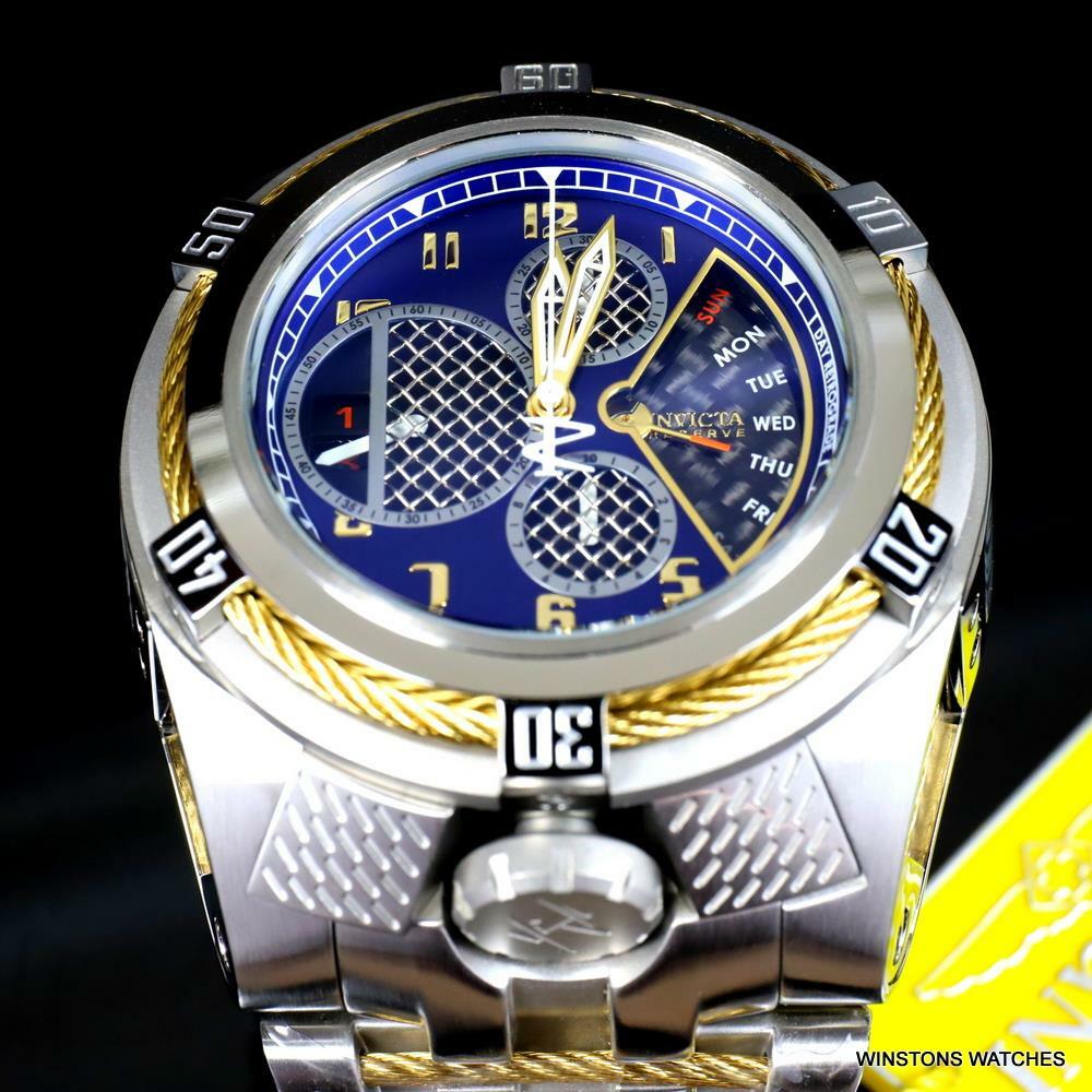 Invicta Bolt Zeus Tria Twisted Metal Steel 3 Swiss Dials Blue 52mm Watch New