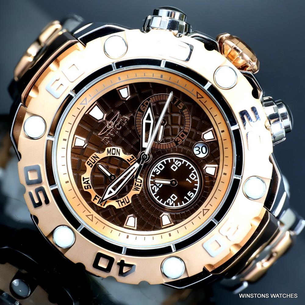 Invicta Excursion High Polish Rose Gold Steel Swiss Mvt 57mm Brown Watch New