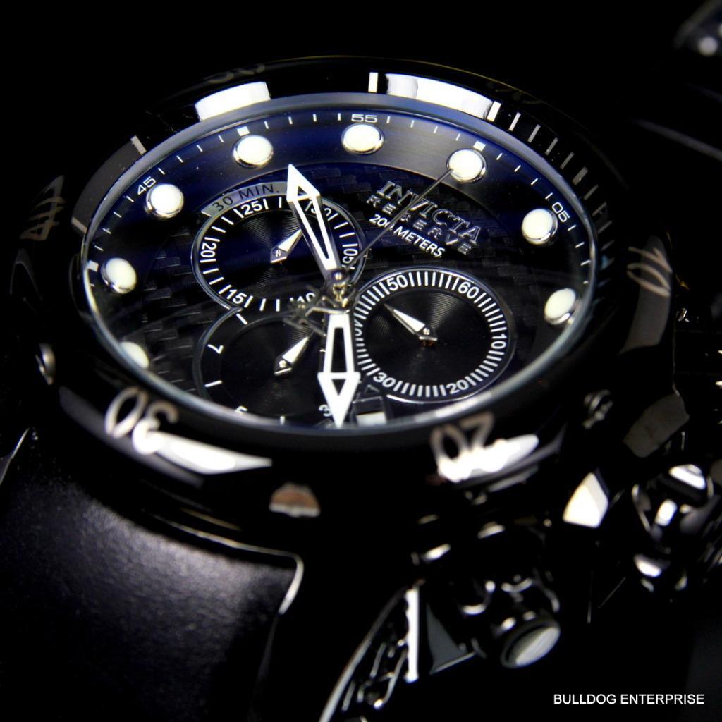 Invicta 52mm Reserve Venom Swiss Made Chronograph Black Leather Watch New
