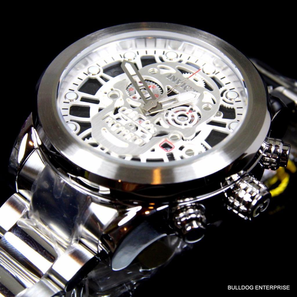 Invicta Corduba Skull Collection Skeletonized Chronograph Steel Silver Watch New