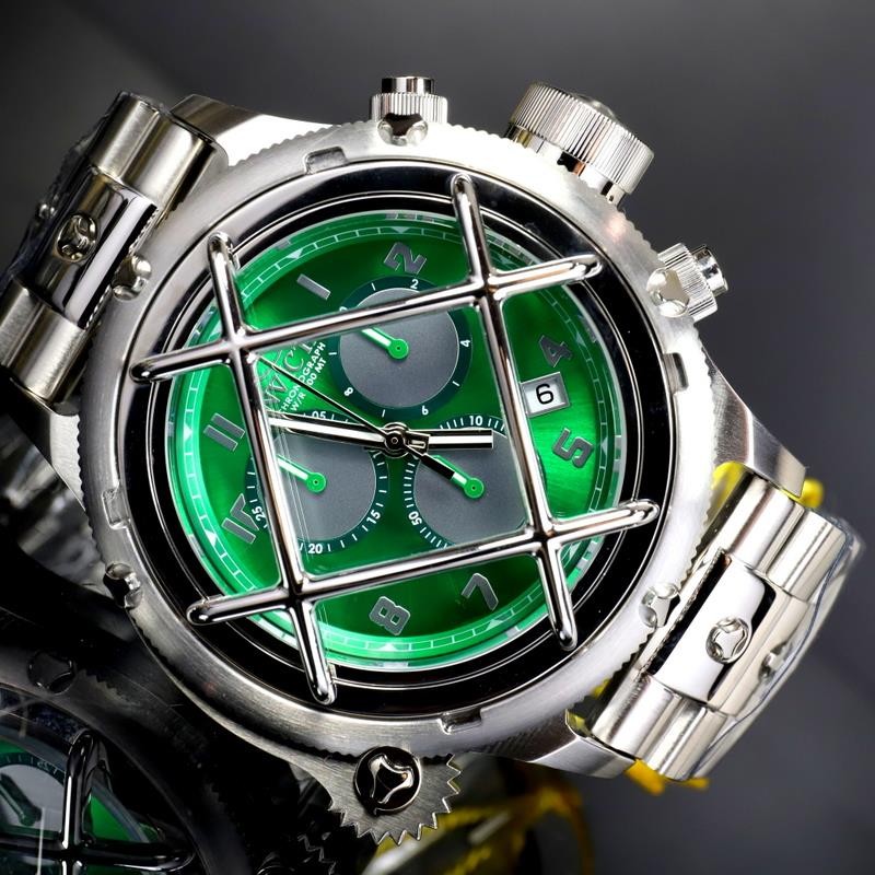Invicta Russian Diver Nautilus Caged Swiss Mvt Steel Green 52mm Chrono Watch New