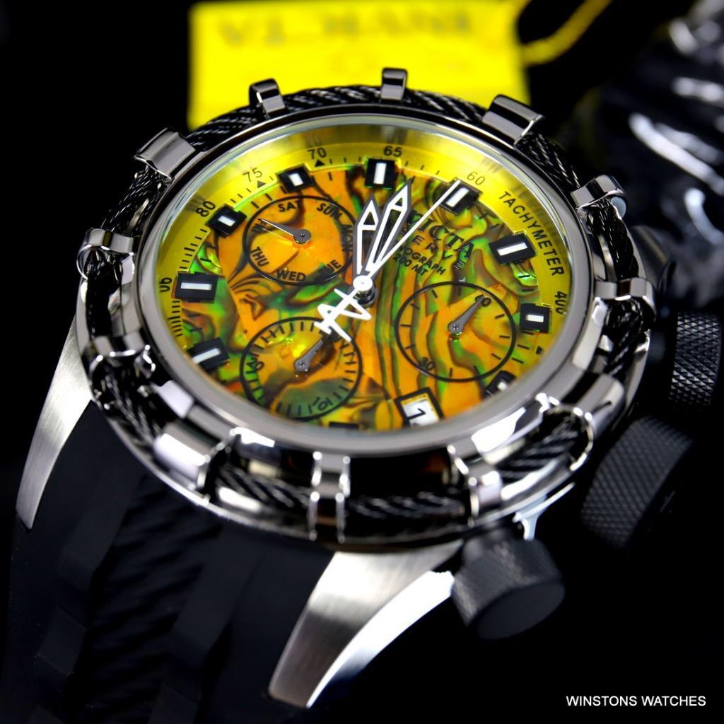 Invicta Reserve Bolt Sport Yellow Abalone Rose Gold Cable 50mm Watch Rubber New