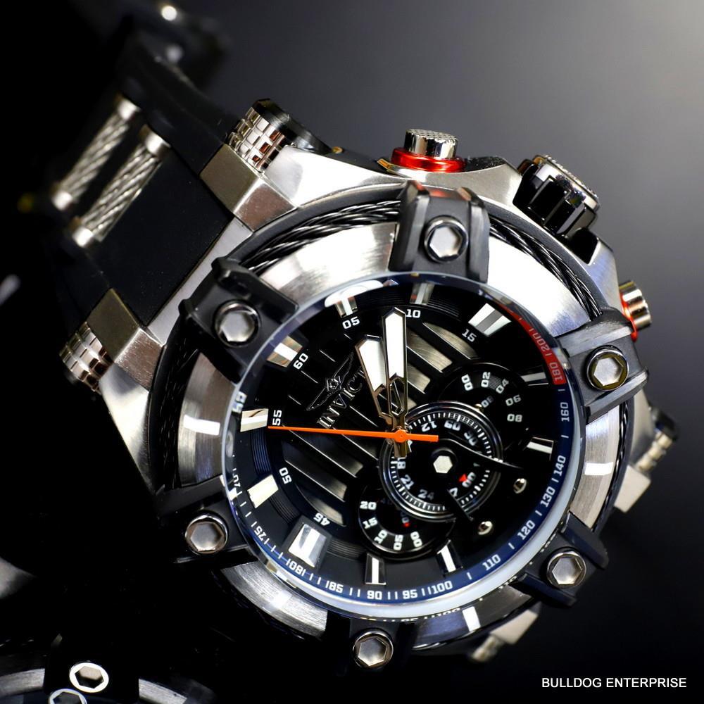 Invicta Bolt Quartz Chronograph 52mm Black Silicone Strap Watch New