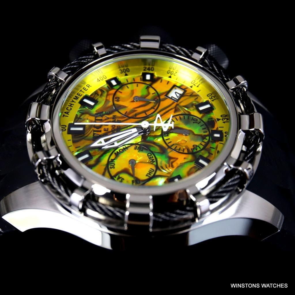 Invicta Reserve Bolt Sport Yellow Abalone Rose Gold Cable 50mm Watch Rubber New
