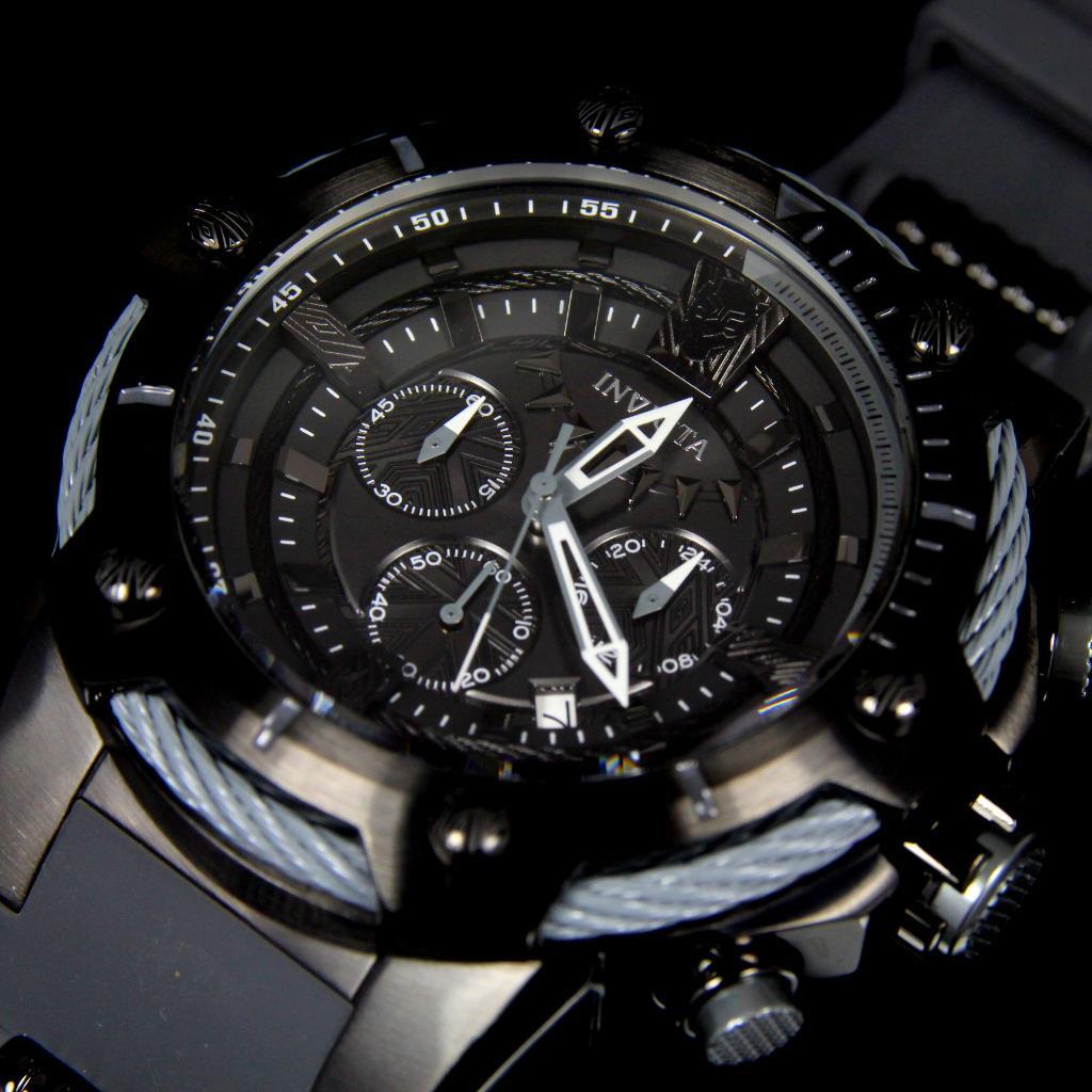 Invicta Marvel Black Panther 52mm Limited Ed Bolt Chronograph Rubber Watch New