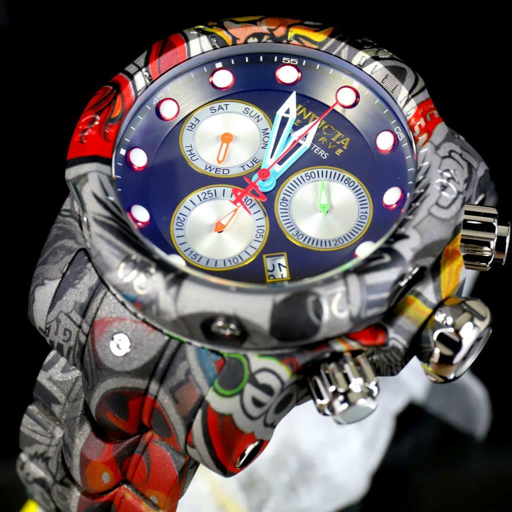 Invicta Reserve Venom Graffiti Swiss Mvt Gray Hydroplated Steel 52mm Watch New