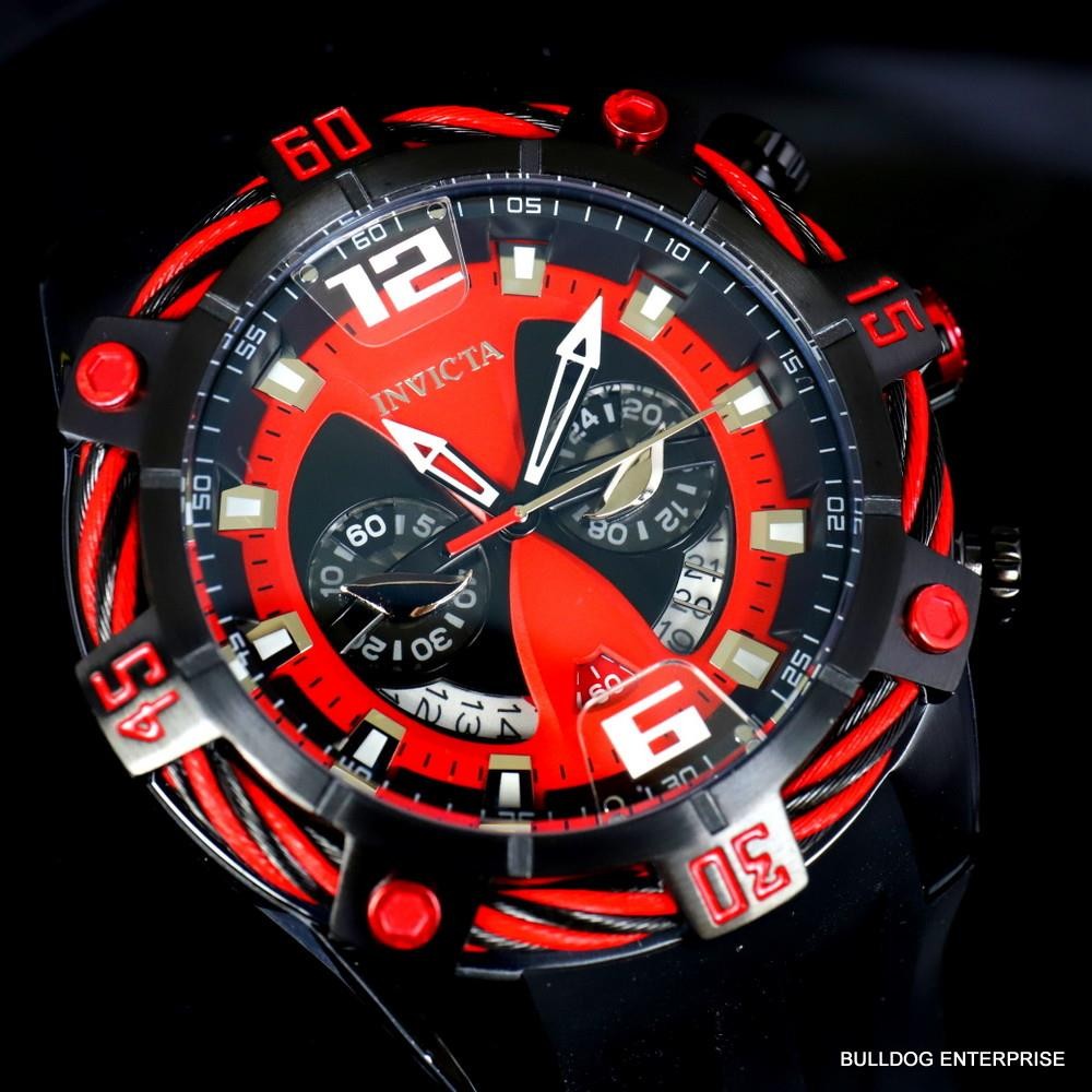 Invicta Bolt Marvel Deadpool Chronograph Red Black Rubber Limited 52mm Watch New