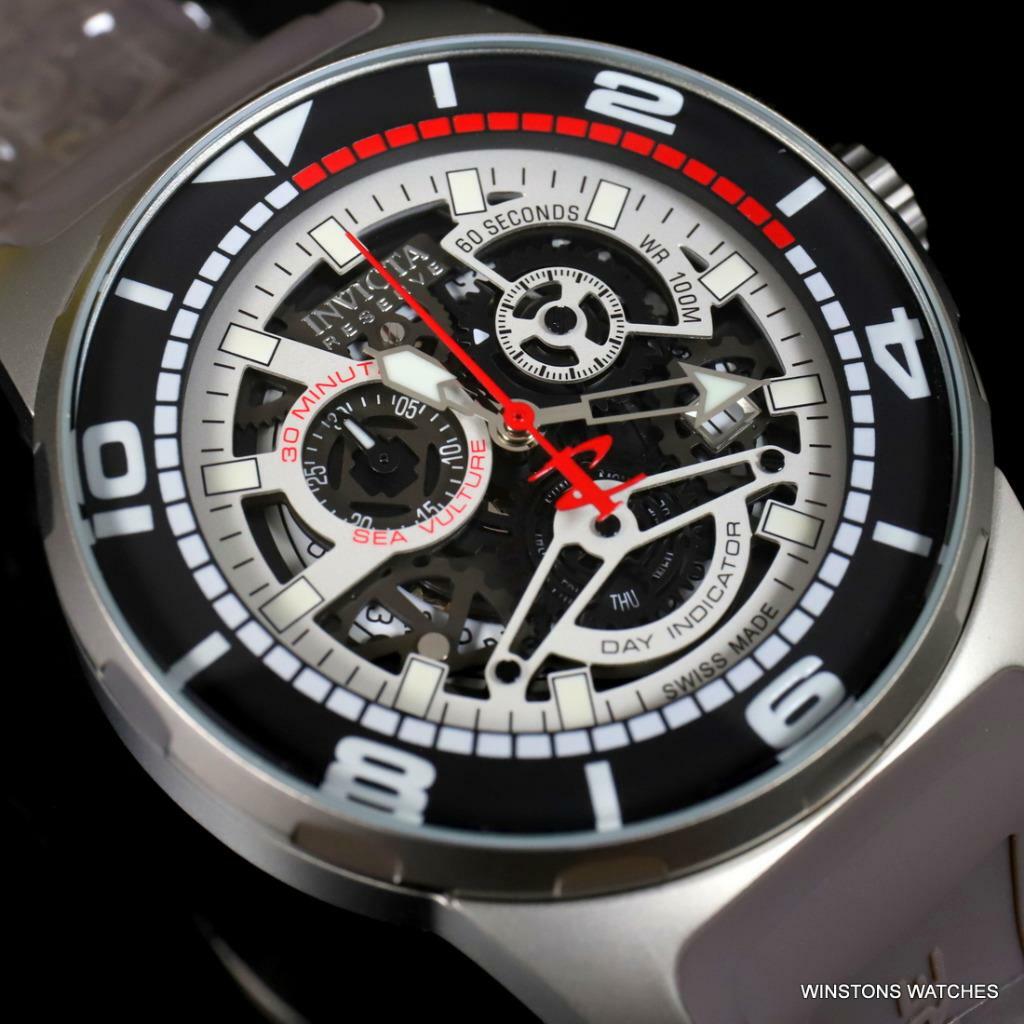Invicta Reserve Sea Vulture Swiss Made 47mm Gray Rubber Skeletonized Watch New