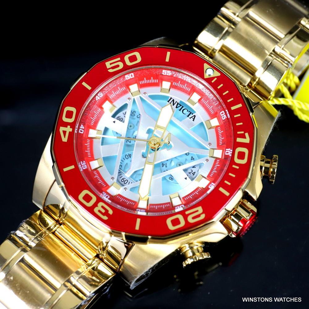 Invicta Marvel Iron Man Arc Reactor Gold Plated Steel Limited Edn 48mm Watch New