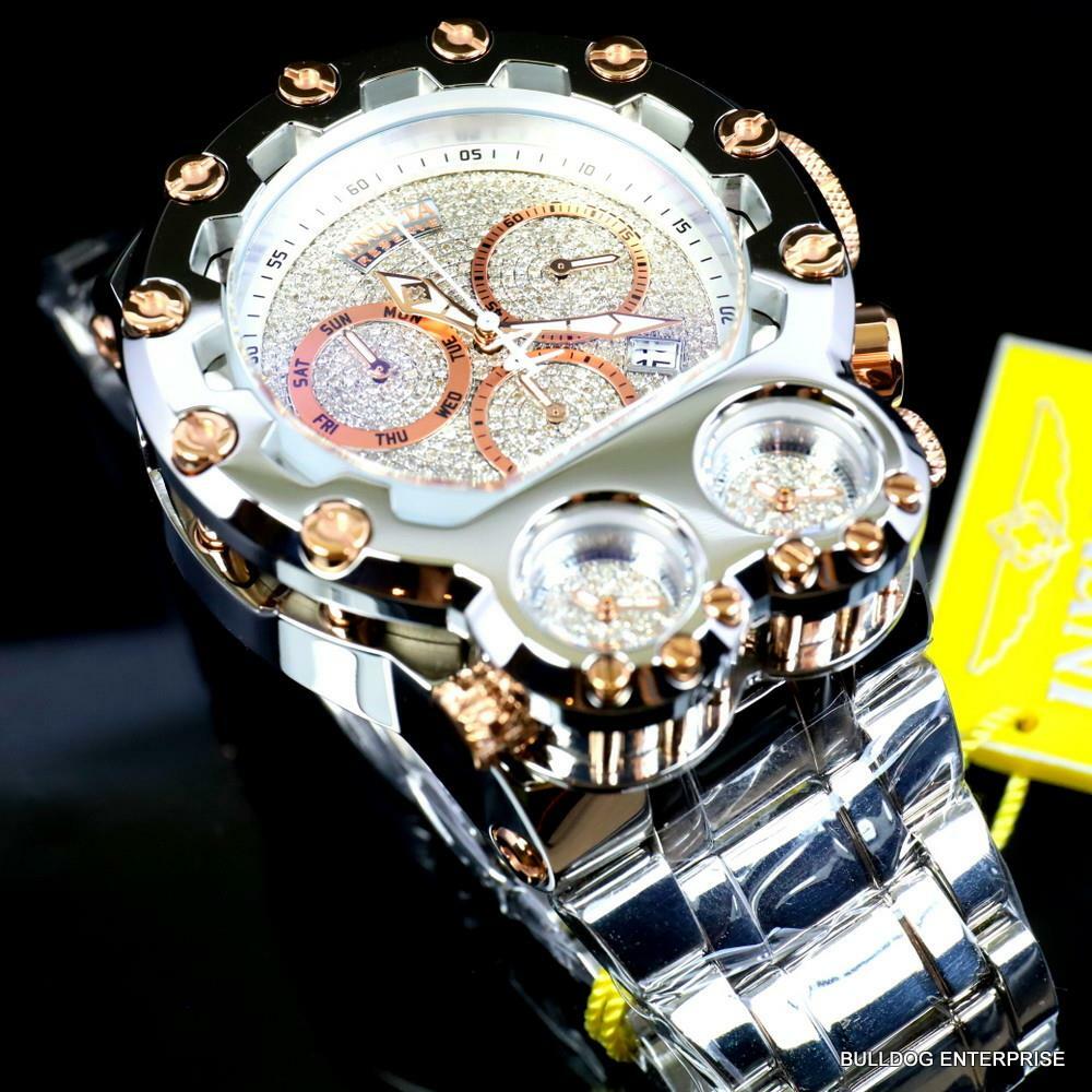 Invicta Bolt Magnum Tria 2.5 CTW Diamond Rose Gold Two Tone Swiss 52mm Watch New