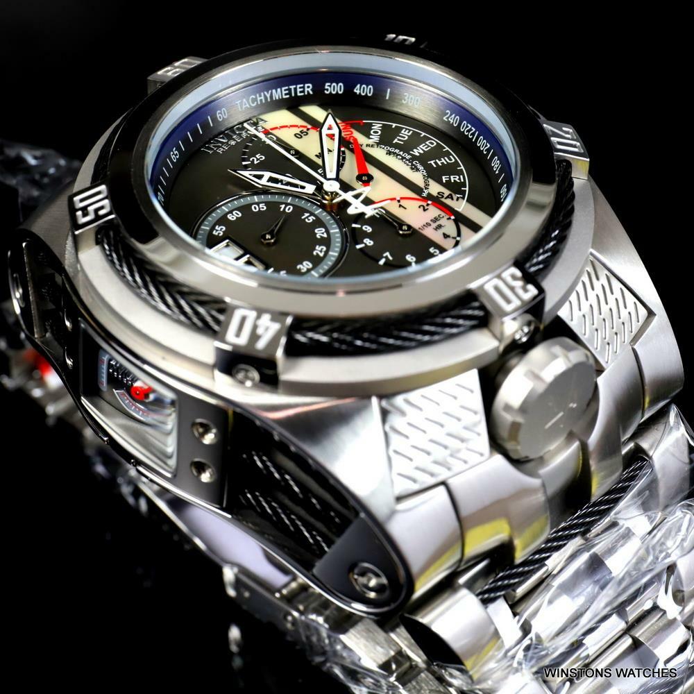 Invicta Reserve Bolt Zeus Tria Swiss Mvt Steel Black MOP 3 Dials Watch 56mm New