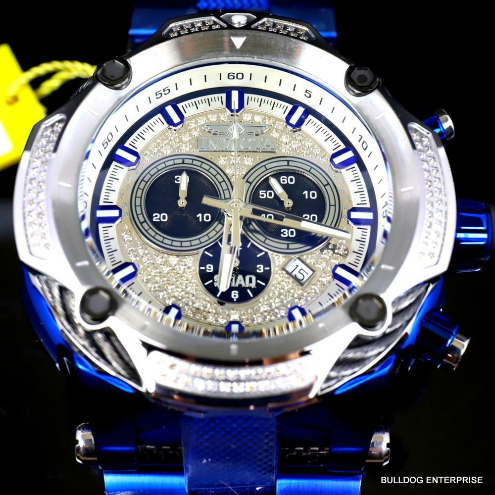Invicta Shaq Bolt .74 CTW Diamond Blue Stainless Steel 60mm Swiss Mvt Watch New