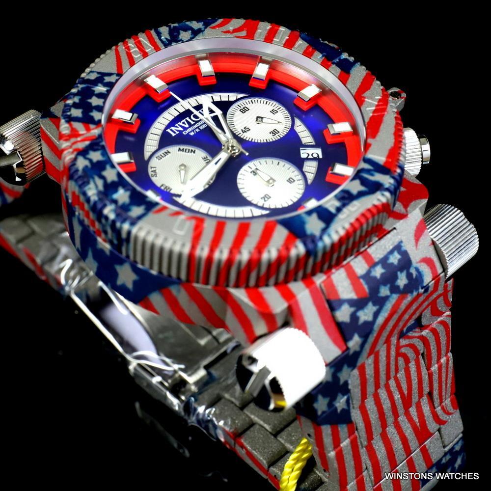 Invicta Coalition Forces USA Flag Hydroplated Steel Chronograph 52mm Watch New