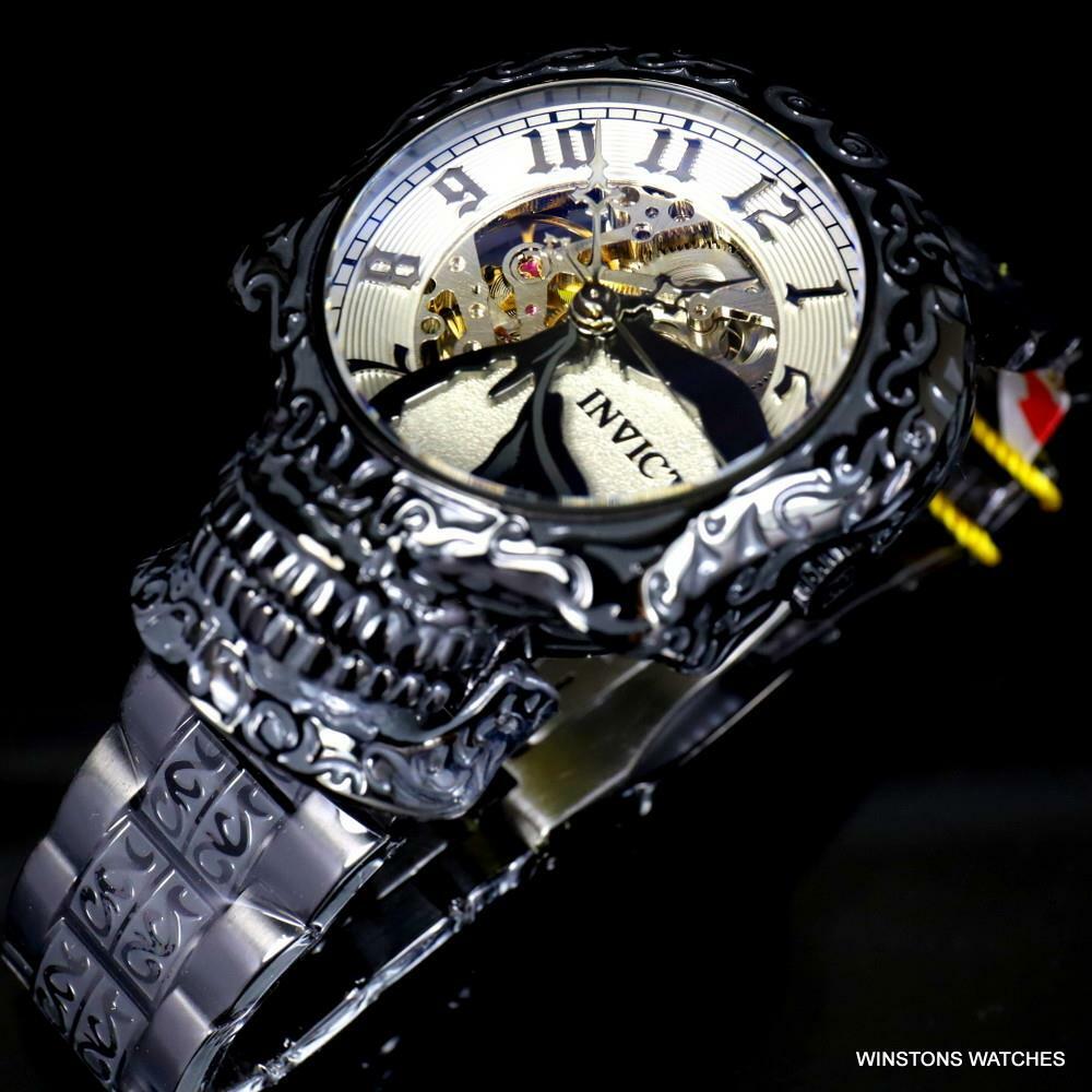 Invicta Artist Skull Automatic Skeletonized Black Stainless Steel 50mm Watch New