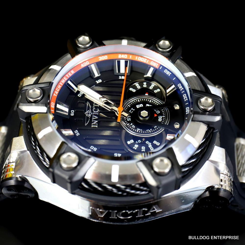 Invicta Bolt Quartz Chronograph 52mm Black Silicone Strap Watch New