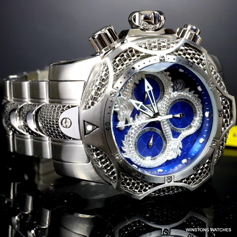 Invicta Venom Dragon Scale Swiss Mvt Chrono Stainless Steel 52mm Blue Watch New