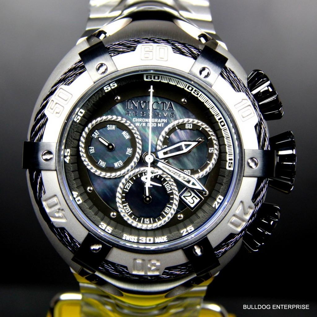 Invicta Reserve Thunderbolt Black MOP Swiss Silver Steel Chronograph Watch New