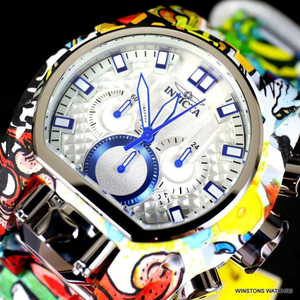 Invicta Reserve Bolt Zeus Magnum Graffiti Steel Blue Swiss Mvt Watch 52mm New