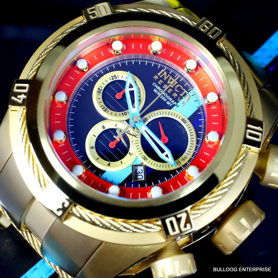 Invicta Reserve Bolt Zeus S1 Racer Leather 52mm Swiss Mvt Gold Plated Watch New