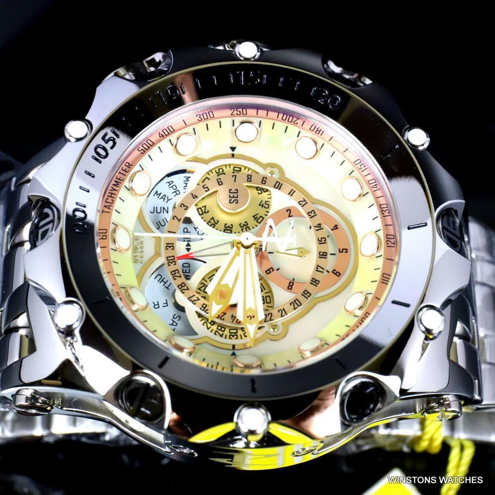 Invicta Reserve Venom Fusian Swiss Master Calendar Steel Gold Tone Watch New