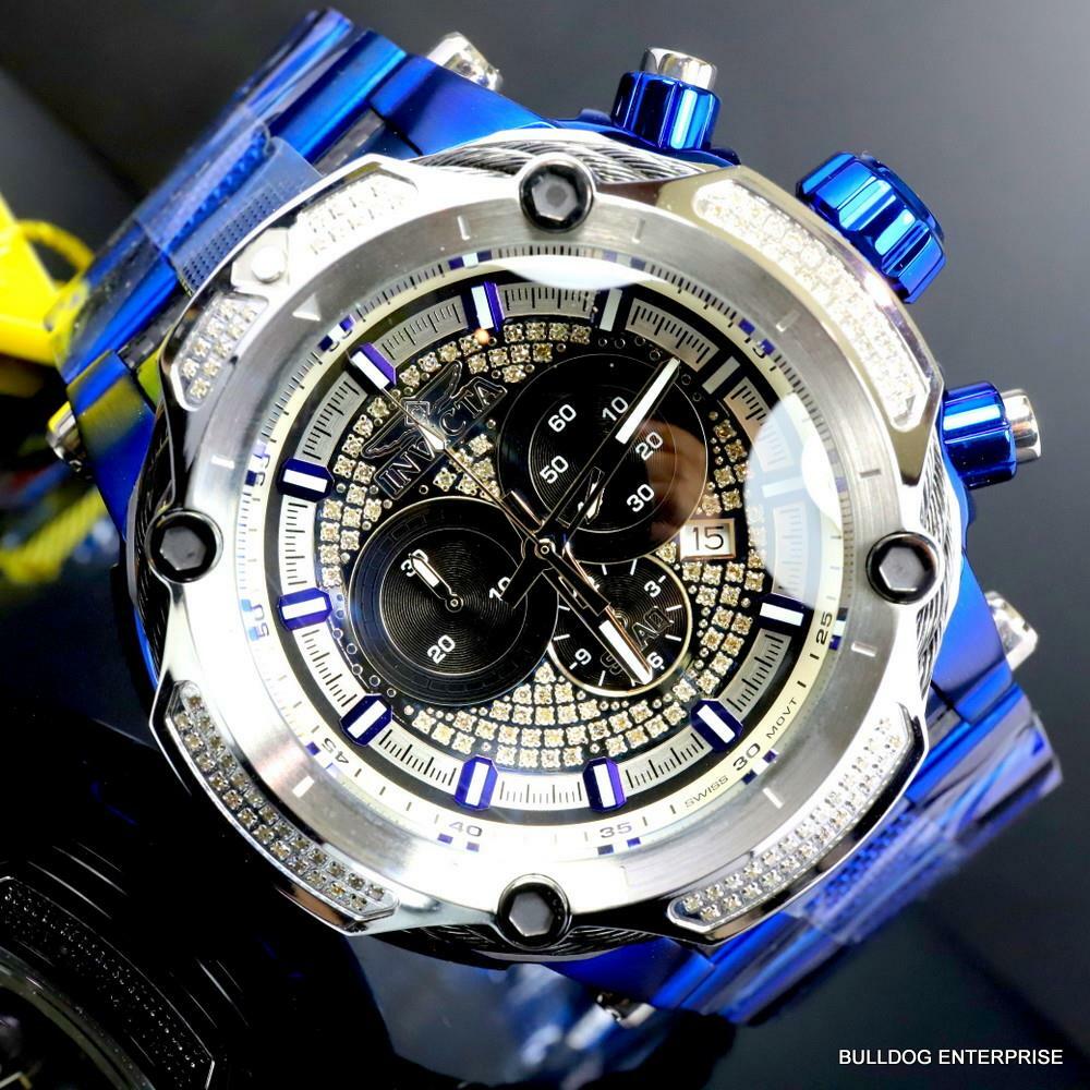 Invicta Shaq Bolt .74 CTW Diamond Blue Stainless Steel 60mm Swiss Mvt Watch New