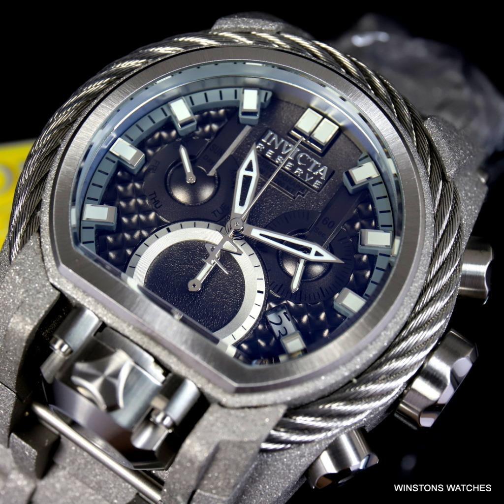 Invicta Reserve Bolt Zeus Magnum Sandblasted Steel 52mm Black 2 Dials Watch New